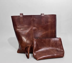 Brown Leather Tote Bag with Pouch - alternate view