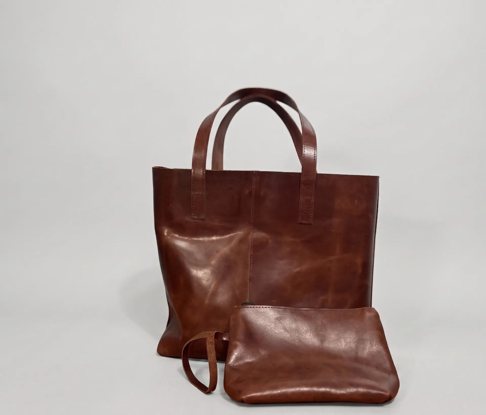 Brown Leather Tote Bag with Pouch 1